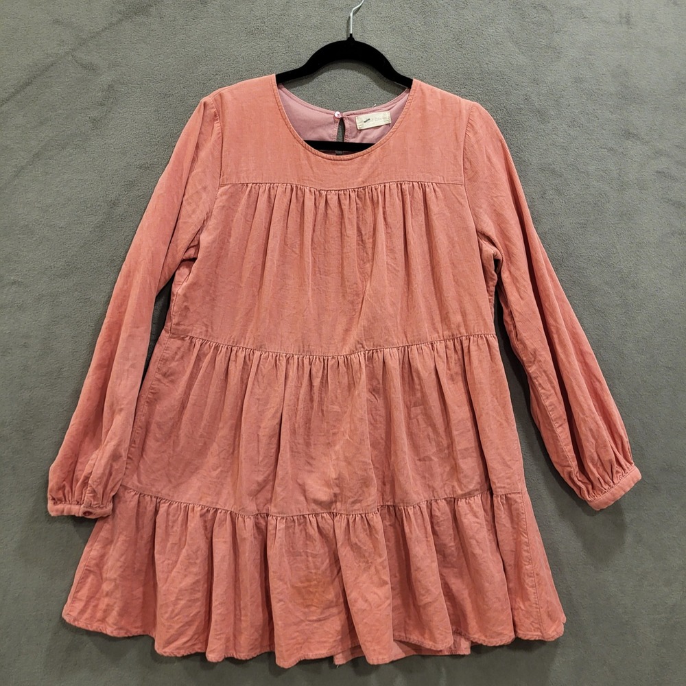 Altard State Tiered Corduroy Dress Women's Size Medium Mini Long Sleeve Pink‎